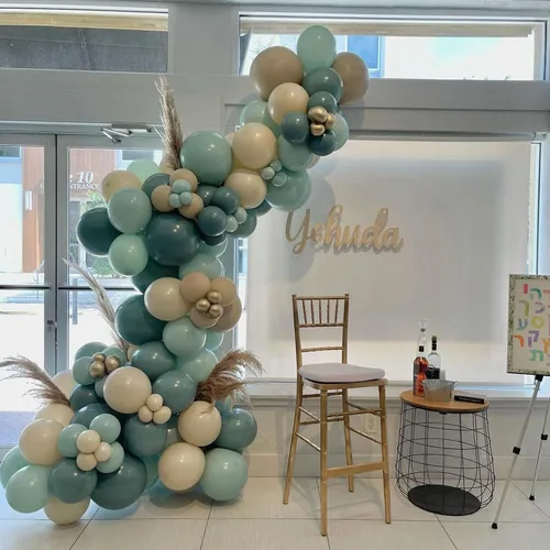 Miniatura 5 de Paquete de 60 globos azul polvoriento dorado, conjunto de globos de látex azul pizarra blanco arena verde azulado turquesa crema beige con confeti