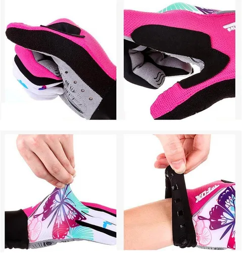 Miniatura 4 de Full Finger Gel Guantes de Ciclismo para Niñas Pantalla Táctil Deporte Mujer Medio Dedo Montaña Road Guantes Bicicletas Manoplas Rosa
