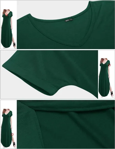 Miniatura 4 de Match Vestido largo de manga larga con cuello en V para mujer con bolsillos irregulares #152