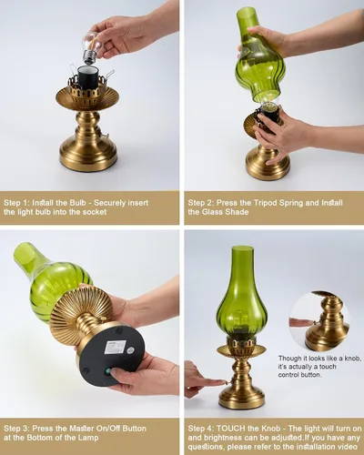 Miniatura 9 de UMEXUS Lámpara de mesa inalámbrica recargable vintage con atenuador y control táctil, pequeñas luces alimentadas por batería, lámpara retro
