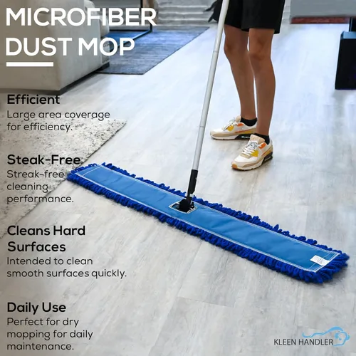 Miniatura 5 de Kleen Handler Trapeador de polvo de microfibra de 48 pulgadas Reemplazo de cabezal de trapeador comercial lavable extra grande, paquete de 6 Azul
