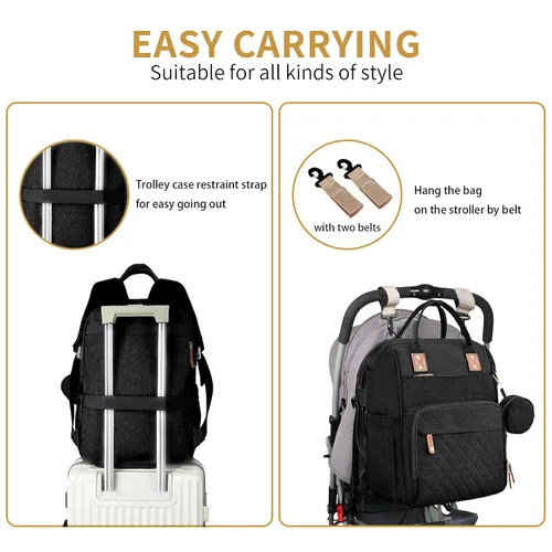 Miniatura 4 de GurZinn Mochila de Pañales con Estación de Cambio Portátil 3 en 1 Mochila Multifunción de Viaje, Mochila para Mamá, Carriola Negra