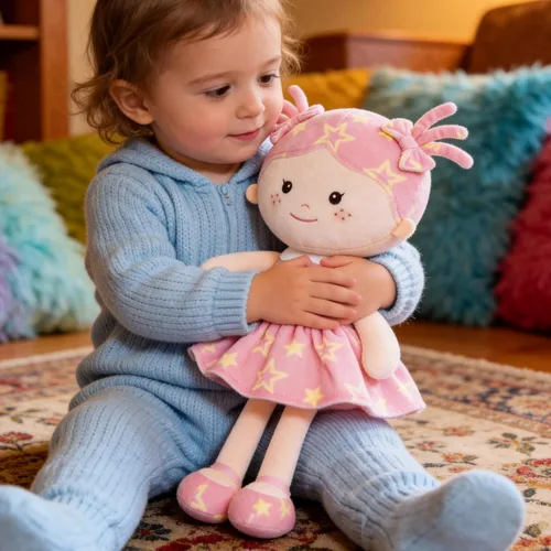 Miniatura 5 de Onetoo First Baby Doll - Muñeca de felpa para niñas, muñeca de trapo suave para niñas, durmiendo, abrazo, amigo, vestido sin mangas, color rosa