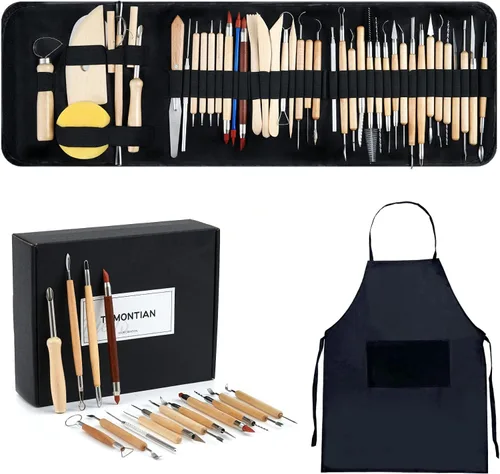 Miniatura 9 de Kit de herramientas para esculpir arcilla, 44 herramientas de arcilla polimérica de doble cara con bolsa de transporte Rojo