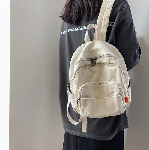 Miniatura 3 de Mini mochila para mujeres y hombres, pequeña bolsa de lona estética, mochila de trabajo, mochila linda, bolso casual, Blanco, Mochilas Daypack