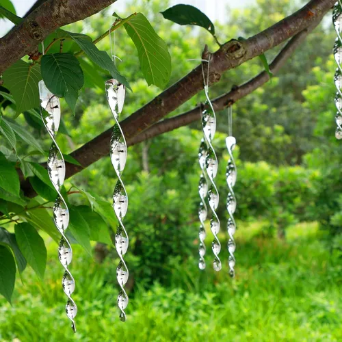 Miniatura 5 de Hausse Paquete de 10 Disuasorios de Aves para Exterior, Reflectores de Plástico Plateados Colgantes Repelentes de Aves, Dispositivos Reflectantes