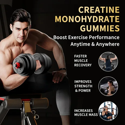 Miniatura 3 de Gomitas de monohidrato de creatina de 5000 mg para hombres y mujeres, suplemento de preentrenamiento sin azúcar, masticables para fuerza muscular