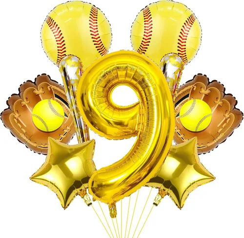 Miniatura 8 de 9 globos de sóftbol – Globos de papel de aluminio Mylar con número de cumpleaños de sóftbol – Suministros y decoraciones para fiestas (8vo)