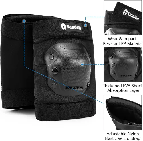 Miniatura 5 de Tanden Equipo de Protección para Patineta, Juego de Almohadillas para Rodillas y Codos, Almohadillas para Codos y Rodillas para Patinaje sobre Negro