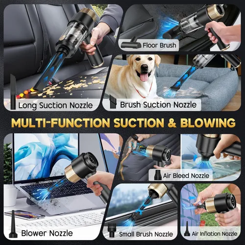 Miniatura 6 de JONYJ Aspiradora de Mano para Automóvil, 16000PA Aspiradora de Mano Portátil Inalámbrica, 2 en 1 Soplador de Aire y Aspiradora con Luz LED, Negro