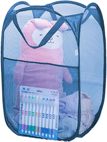 Miniatura 6 de Aplter Cesta de malla desplegable para ropa sucia para crucero, cesta plegable para ropa sucia con asas, bolsillo lateral, color azul ceniza