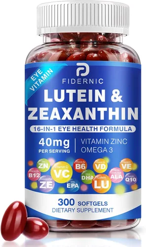 Suplemento de luteína y zeaxantina AREDS 2 Plus+, vitaminas para los ojos, 40 mg de luteína y 8 mg de zeaxantina con vitaminas C, E, zinc, omega-3 y