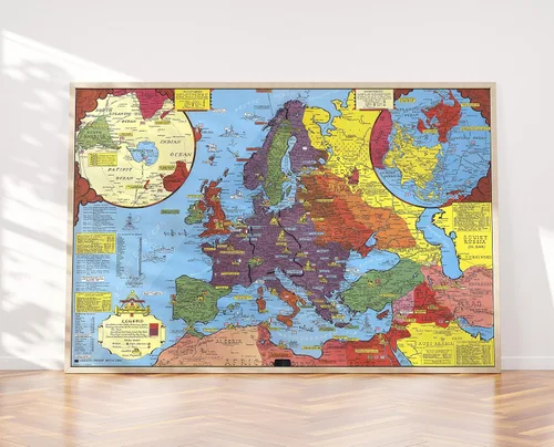 Segunda Guerra Mundial: Teatro Mundial - Mapa Pictorial, 1943 - Impresión de mapa histórico - 24 x 16 pulgadas