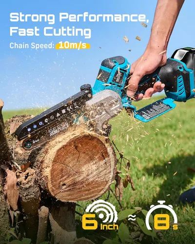 Miniatura 4 de SEESII Mini motosierra sin escobillas de 6 pulgadas, sierra de mano con 2 baterías de 2000 mAh, motosierra inalámbrica con engrasador automático
