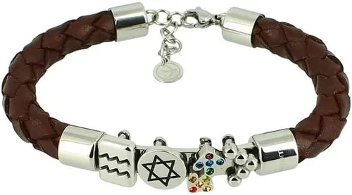 Miniatura 2 de Pulsera de cuero trenzado genuino para hombre en marrón, cierre de acero inoxidable resistente