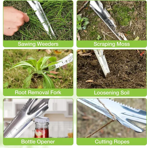 Miniatura 5 de WORKPRO Extractor de malezas manual, pala de jardín de acero inoxidable de 5 en 1 con mango suave, herramienta de jardinería para fácil remoción