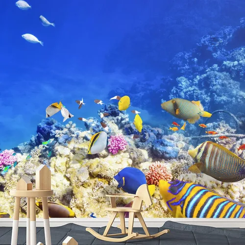 Miniatura 13 de SIGNWIN Adhesivo de pared extraíble / mural vibrante amarillo coral azul peces océano animales realismo de la naturaleza, playa náutica colorido