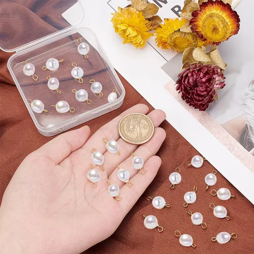 Miniatura 3 de SUNNYCLUE 1 Caja 30 Piezas Cuentas de Perlas Naturales de Agua Dulce Enlaces Conectores de Doble Bucle Perlas Barrocas Cuentas Redondas Conector