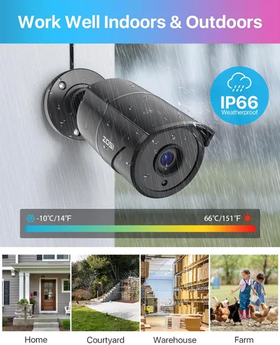 Miniatura 4 de ZOSI Paquete de 4 cámaras de seguridad para el hogar de 1080p con grabación de audio, micrófono integrado, 2MP 1920TVL HD-TVI Cámaras CCTV