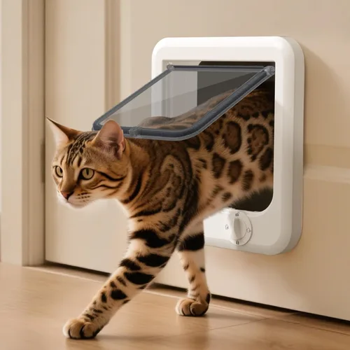 Miniatura 7 de LIBBEPET Puerta de gato para puerta interior, puerta de gato de 4 vías con bloqueo para interior, puertas de mascotas con marco de ABS reforzado