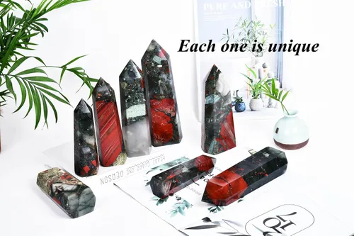Miniatura 8 de AMOYSTONE Obelisco de Piedra de Sangre Africana Varita de Cristal Curativo Grande Torre Columna Facetada de 6 Lados Reiki Chakra Meditación Terapia