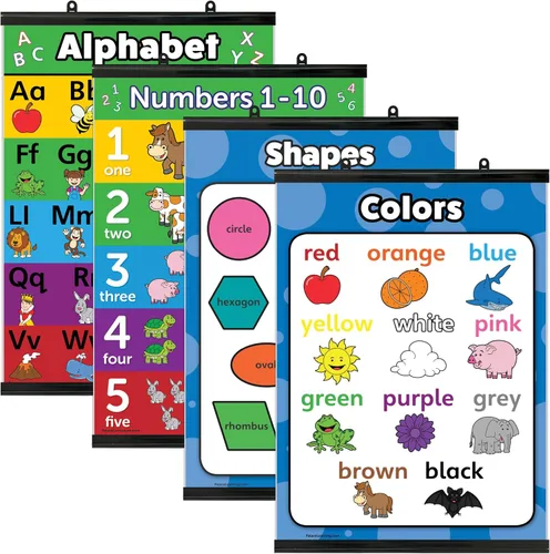 Miniatura 8 de Palace Learning Paquete de 4 – alfabeto ABC + números 1 – 10 + formas + colores – Gráficos educativos para niños pequeños