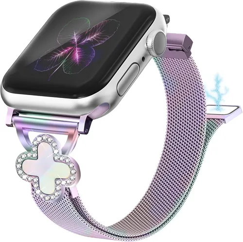 Miniatura 7 de Joyozy Correa delgada de metal compatible con Apple Watch de 38mm 40mm 41mm 42mm 44mm 45mm 46mm 49mm, correa magnética delgada con adornos Dorado