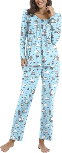 Miniatura 2 de POPYOUNG Conjunto de pijama suave de 2 piezas para mujer, para otoño e invierno, con bolsillos