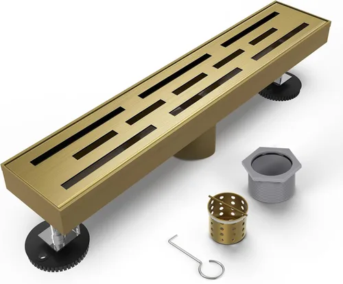Miniatura 8 de Drenaje de ducha de acero inoxidable para baño: drenaje de ducha lineal de níquel cepillado de 12 pulgadas con rejilla de patrón de ladrillo