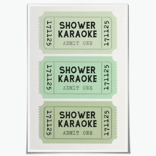 Miniatura 12 de Lienzo con impresión de karaoke para ducha, divertido arte de pared de baño, póster retro de boletos, color verde salvia, decoración de baño