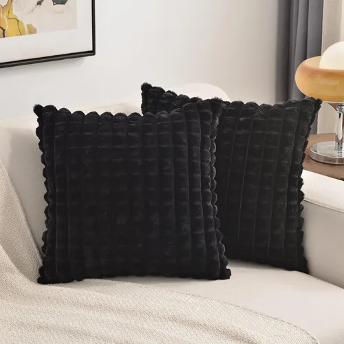 Miniatura 12 de FUTEI Juego de 2 fundas de almohada decorativas burdeos de 22 x 22 pulgadas, fundas de cojín cuadradas color rojo vino, a cuadros de piel sintética