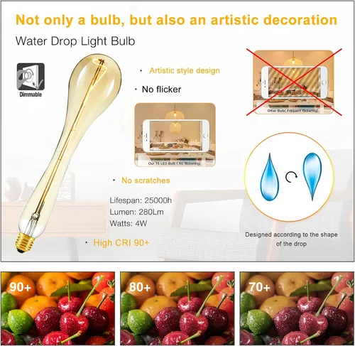 Miniatura 4 de Bombillas Edison decorativas de gran tamaño con base E26, vidrio ámbar, 4 W blanco cálido 2200 K, regulables, bombillas especiales de filamento LED