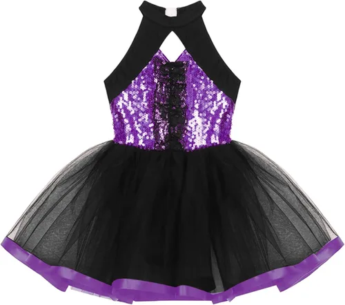Miniatura 120 de CHICTRY Vestido tutú de ballet con lentejuelas brillantes para niñas y niñas, moderno disfraz de baile latino de jazz
