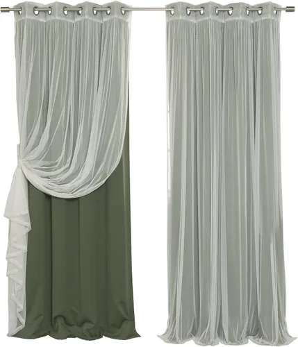 Miniatura 42 de Best Home Fashion Mix and Match - Juego de 4 cortinas de tul transparente y opacas, con ojales de acero inoxidable y níquel Rosa empolvado