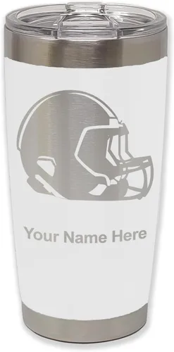 Miniatura 31 de LaserGram Vaso aislado al vacío de 20 onzas, casco de fútbol, grabado personalizado incluido (morado claro)