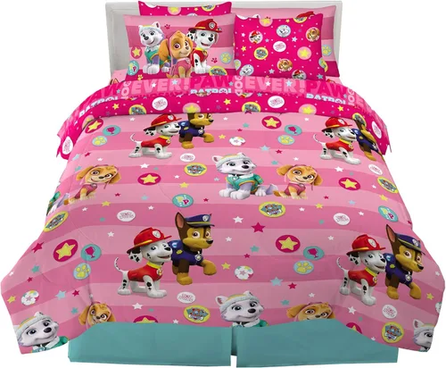 Franco - Juego de ropa de cama para niñas Patrulla Canina, edredón y sábanas supersuaves con funda, 7 piezas, tamaño matrimonial, producto oficial