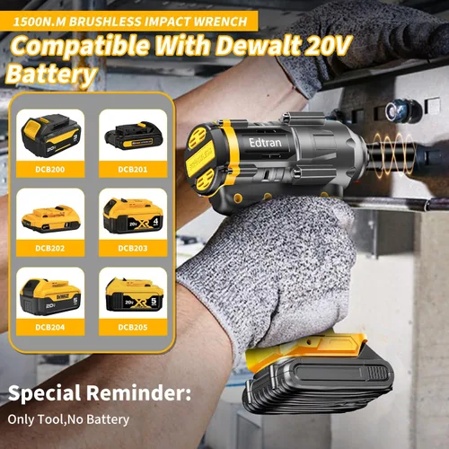 Miniatura 2 de Llave de impacto inalámbrica 1/2 para batería Dewalt de 20 V, destornillador de impacto sin escobillas de 1500 Nm/1106 pies-libras, herramienta