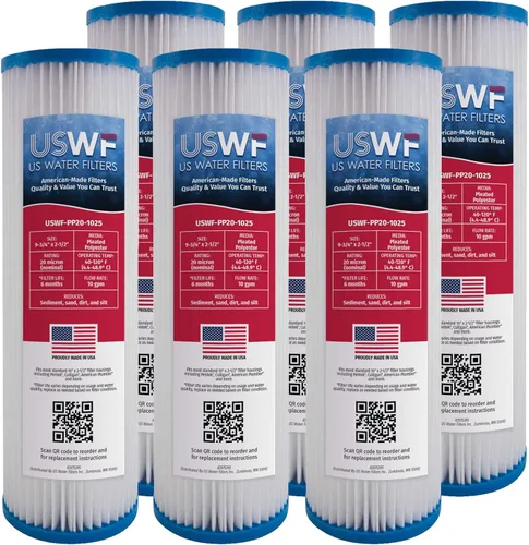 Paquete de 6 cartuchos de sedimentos plisados de poliéster para toda la casa de 20 micrones, 10 pulgadas x 2.5 pulgadas, compatible con Watts