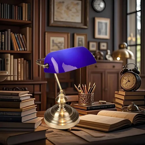 Miniatura 8 de Bankers - Lámpara de escritorio con interruptor de cadena, lámparas de escritorio con pantalla de vidrio verde, lámpara tradicional de biblioteca