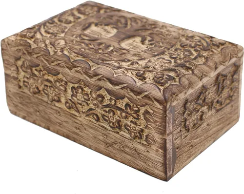 Miniatura 13 de DharmaObjects Caja de madera tallada a mano grande del árbol de la vida, almacenamiento de recuerdos, multiutilidad Blanco