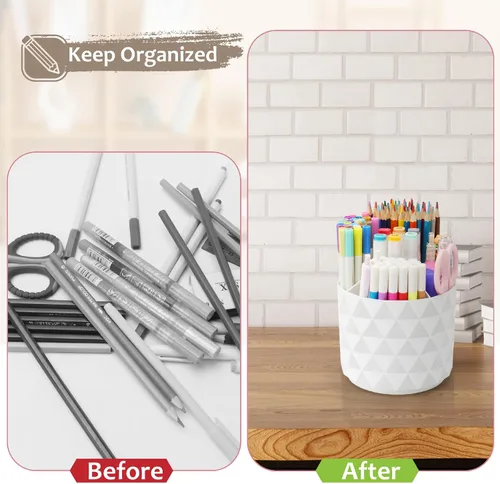 Miniatura 7 de Organizador de escritorio Nuozme, soportes giratorios de 360 grados para bolígrafos y lápices, organizador de bolígrafos con patrón de diamante y 5