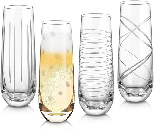 Miniatura 12 de Joeyan Copas de vino tinto y blanco sopladas a mano, copas de tallo con patrón de rayas y puntos, juego de cristalería de tallo largo tallado Copas