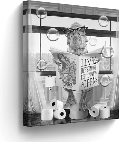 Miniatura 16 de Lienzo decorativo de osos divertidos para pared, cuadros en blanco y negro, decoración de pared de baño, oso sentado en el inodoro, lectura