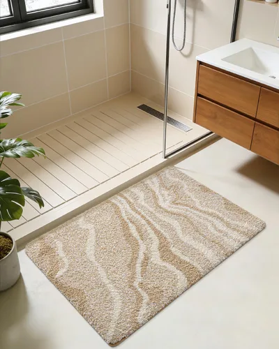 Miniatura 4 de DEXI Alfombra de baño de 17 x 30 pulgadas, suave y absorbente, antideslizante, lavable a máquina, alfombra de baño para suelo de ducha, bañera, Beige