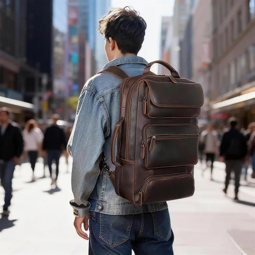 Miniatura 6 de TIDING Mochila para portátil de cuero de grano completo de 17.3 pulgadas para hombres, maletín de negocios convertible para fin de semana, bolsa