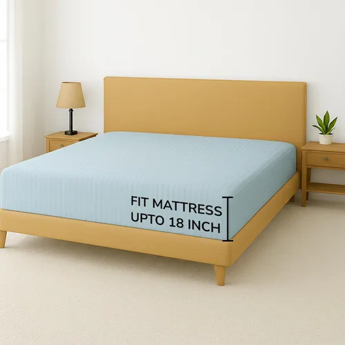 Miniatura 5 de Feather & Stitch - Sábana bajera ajustable de 100 % algodón, tejido satén de damasco, transpirable a rayas, sábana elástica para colchón de 18