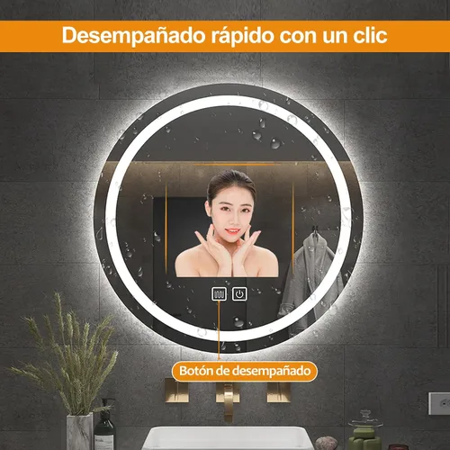 Miniatura 2 de Espejo de baño con luz LED, espejo redondo de baño de 3 colores, luz regulable, espejo de baño con luces, inteligente antivaho con interruptor