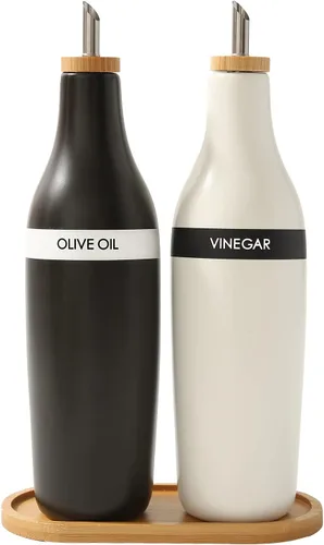 HOMCDALY Juego de 2 dispensadores de aceite de oliva y vinagre, dos dispensadores de aceite de cerámica de 16 onzas para cocina, botella Negro