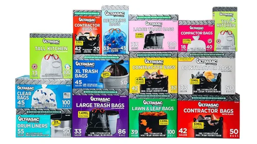 Miniatura 6 de Ultrasac Bolsas de basura negras grandes y resistentes con cordón de 33 galones, 1.4 milésimas de pulgada de diámetro, 33.5 x 38 pulgadas, paquete
