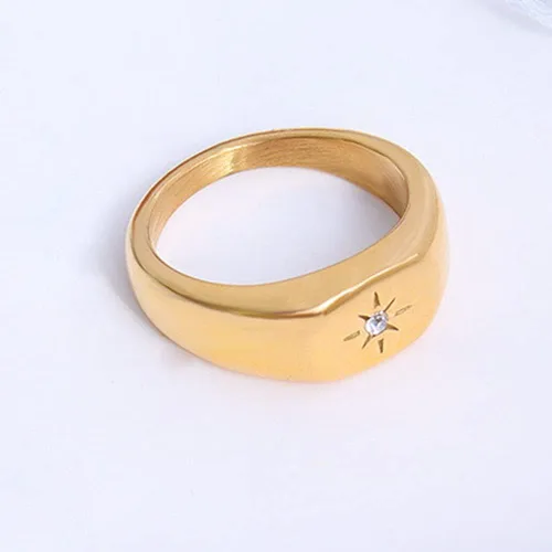 Miniatura 2 de Jude Jewelers Anillo de acero inoxidable con sello de sol, estilo moderno, delicado de boda, festival, cumpleaños, meñique, Metal, Zirconia cúbica